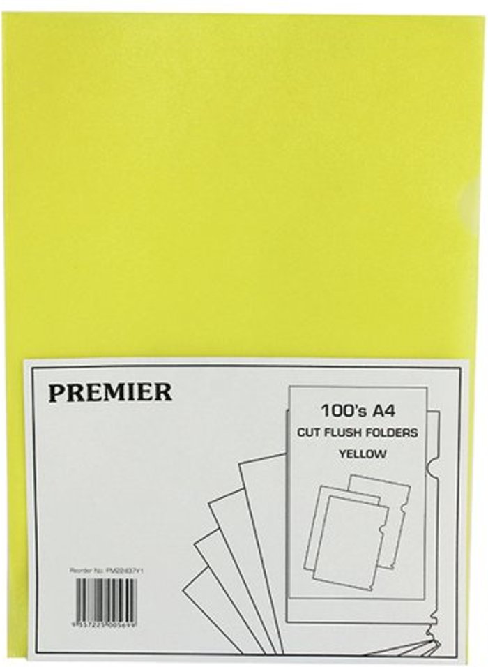 Office Monster | Unbranded Yellow Cut Flush Folders (Pack of 100) WX01487 Unbranded Yellow Cut Flush Folders (Pack of 100) WX01487