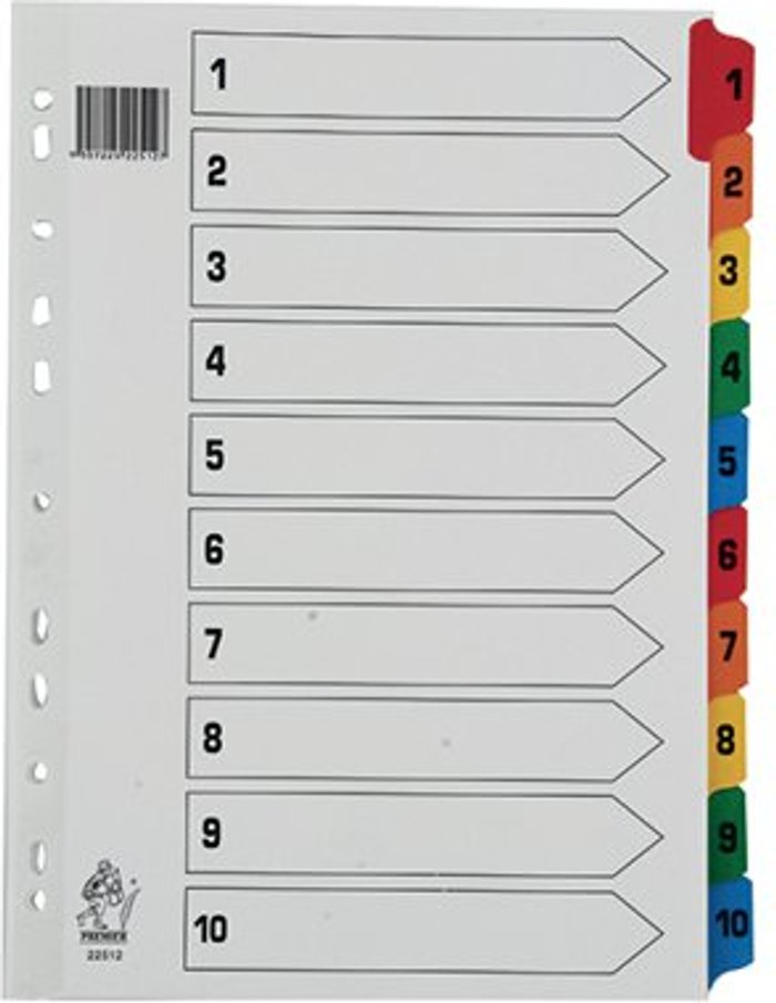 Office Monster | Unbranded Assorted A4 1-10 Mylar Index WX01519 Unbranded Assorted A4 1-10 Mylar Index WX01519