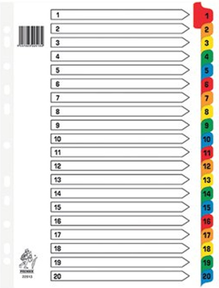 Office Monster | Unbranded Assorted A4 1-20 Mylar Index WX01521 Unbranded Assorted A4 1-20 Mylar Index WX01521