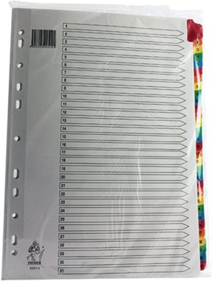 Office Monster | Unbranded Assorted A4 1-31 Mylar Index WX01522 Unbranded Assorted A4 1-31 Mylar Index WX01522