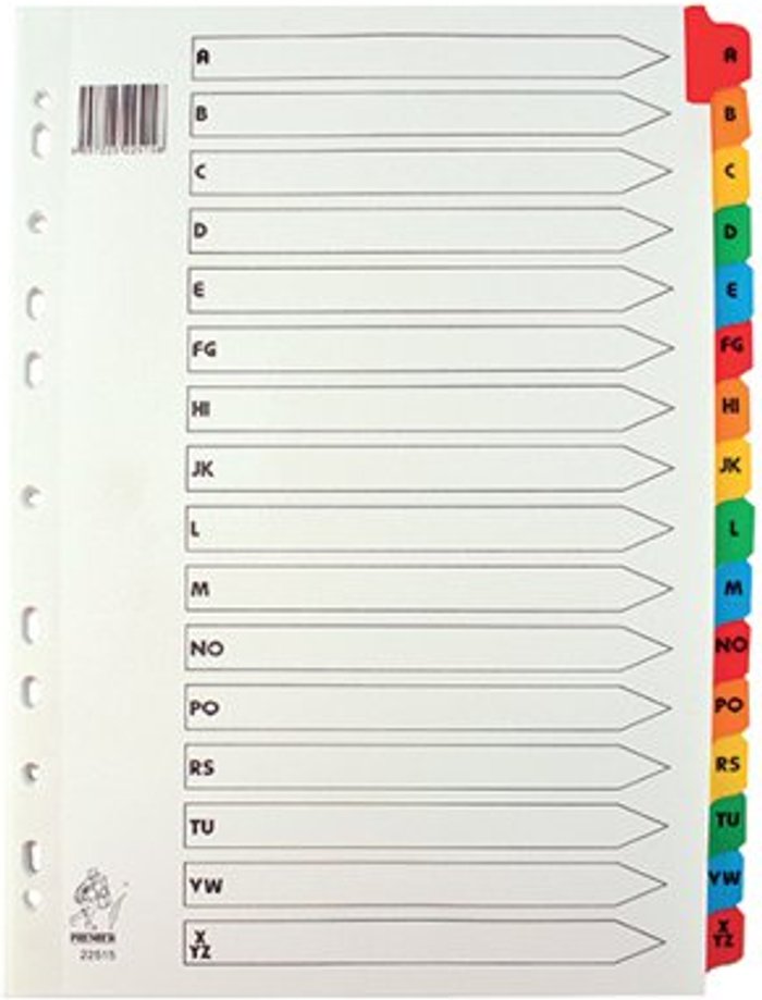 Office Monster | Unbranded Assorted A4 A-Z Mylar Index WX01523 Unbranded Assorted A4 A-Z Mylar Index WX01523