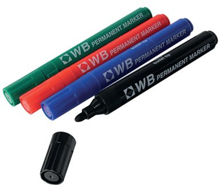 Office Monster | Unbranded Assorted Permanent Marker Bullet Tip (Pack of 4) WX26088A Unbranded Assorted Permanent Marker Bullet Tip (Pack of 4) WX26088A