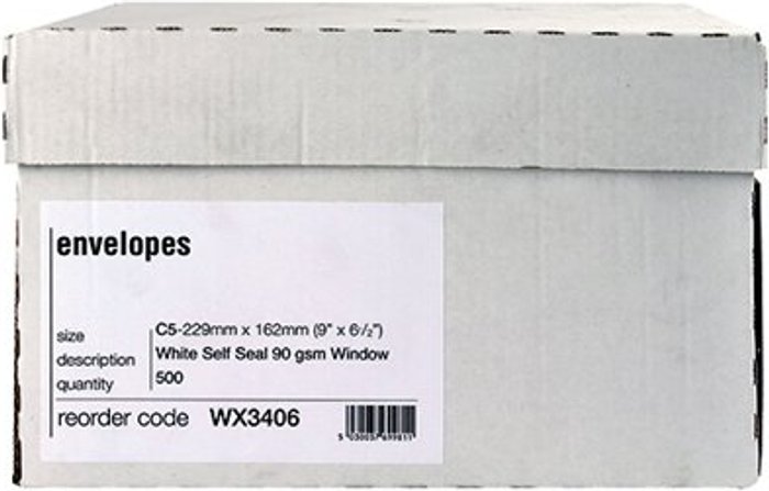 Office Monster | Unbranded Envelope C5 Window 90gsm Self Seal White Boxed (Pack of 500) WX3406 Unbranded Envelope C5 Window 90gsm Self Seal White Boxed (Pack of 500) WX3406