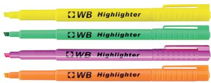 Office Monster | Unbranded Highlighter Assorted (Pack of 4) WX93206 Unbranded Highlighter Assorted (Pack of 4) WX93206