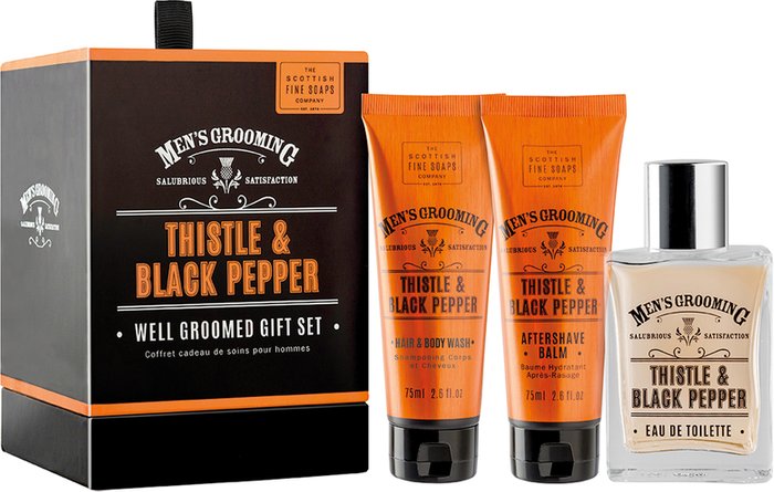Fragrancedirect | Scottish Fine Soaps Scottish Fine Soaps Men's Grooming Thistle & Black Pepper Well Groomed Gift Set Scottish Fine Soaps Scottish Fine Soaps Men's Grooming Thistle & Black Pepper Well Groomed Gift Set