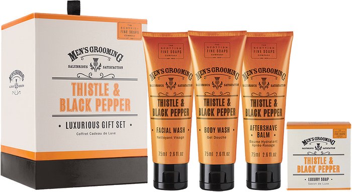 Fragrancedirect | Scottish Fine Soaps Scottish Fine Soaps Men's Grooming Thistle & Black Pepper Gift Set Scottish Fine Soaps Scottish Fine Soaps Men's Grooming Thistle & Black Pepper Gift Set
