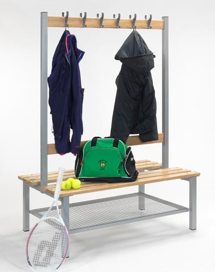 Office Monster | Own Brand Double Sided Changeroom Locker Room Bench with Hooks Shoe Tray300mm Deep 2000mm Wide Own Brand Double Sided Changeroom Locker Room Bench with Hooks Shoe Tray300mm Deep 2000mm Wide