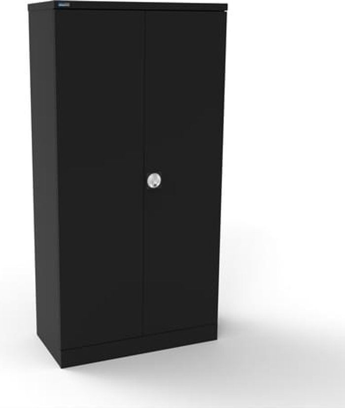Office Monster | Kontrax Silverline Kontrax 2 Door Cupboard with 3 Shelves - Pre-Assembled - Black Kontrax Silverline Kontrax 2 Door Cupboard with 3 Shelves - Pre-Assembled - Black