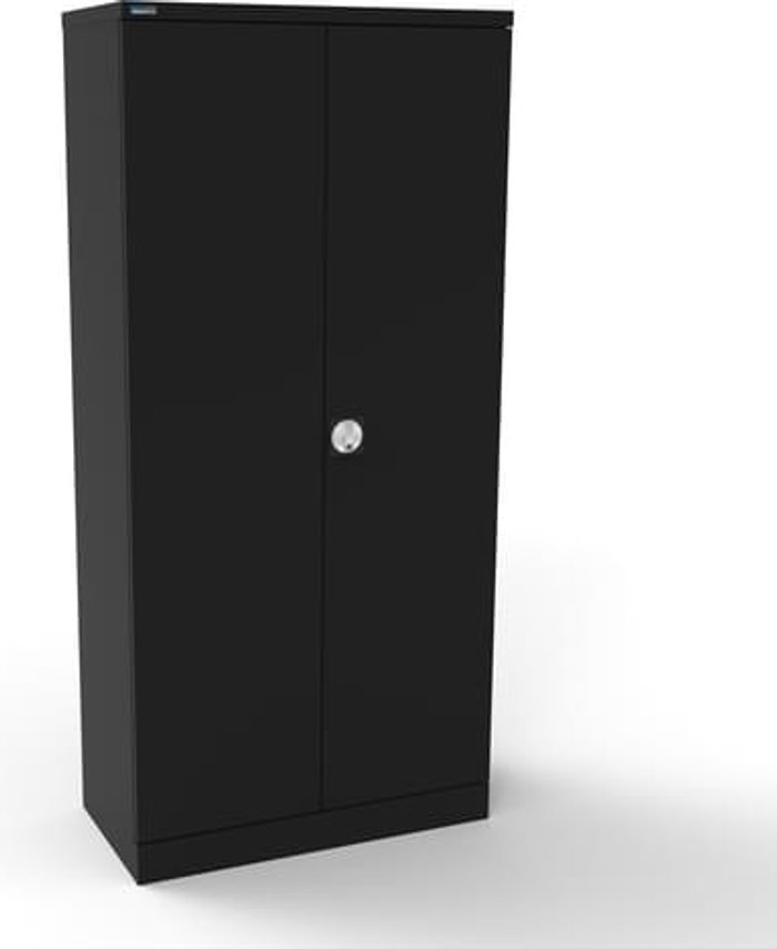 Office Monster | Kontrax Silverline Kontrax 2 Door Cupboard with 4 Shelves - Pre-Assembled - Black Kontrax Silverline Kontrax 2 Door Cupboard with 4 Shelves - Pre-Assembled - Black