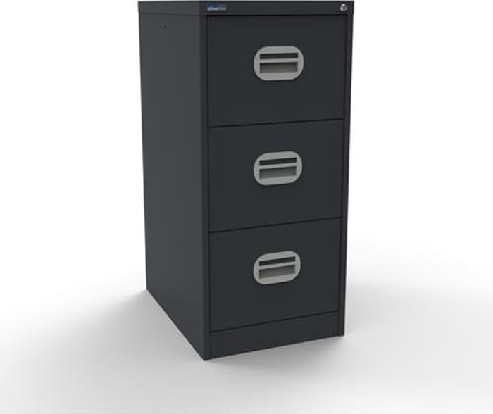 Office Monster | Kontrax Silverline Kontrax 3 Drawer Elliptical Handle Foolscap Filing Cabinet - Graphite Grey Kontrax Silverline Kontrax 3 Drawer Elliptical Handle Foolscap Filing Cabinet - Graphite Grey