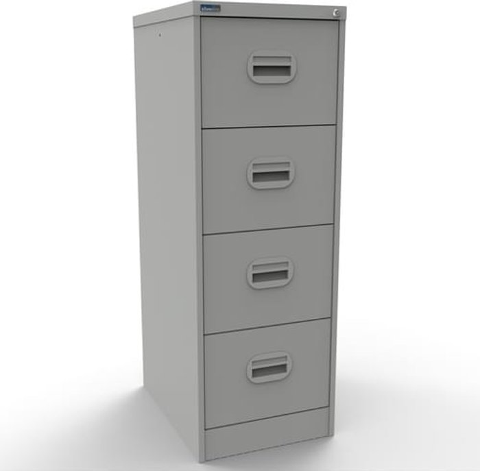 Office Monster | Kontrax Silverline Kontrax 4 Drawer Elliptical Handle Foolscap Filing Cabinet - Light Grey Kontrax Silverline Kontrax 4 Drawer Elliptical Handle Foolscap Filing Cabinet - Light Grey