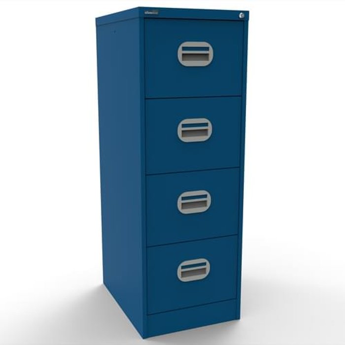 Office Monster | Kontrax Silverline Kontrax 4 Drawer Elliptical Handle Foolscap Filing Cabinet - Blue Kontrax Silverline Kontrax 4 Drawer Elliptical Handle Foolscap Filing Cabinet - Blue
