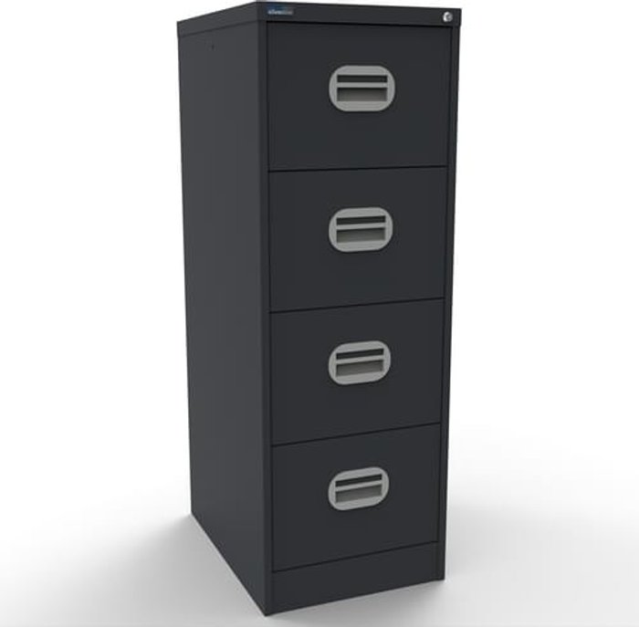 Office Monster | Kontrax Silverline Kontrax 4 Drawer Elliptical Handle Foolscap Filing Cabinet - Graphite Grey Kontrax Silverline Kontrax 4 Drawer Elliptical Handle Foolscap Filing Cabinet - Graphite Grey