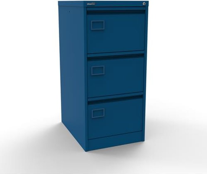 Office Monster | Executive Silverline Executive 3 Drawer Individually Locking Foolscap Filing Cabinet - Blue Executive Silverline Executive 3 Drawer Individually Locking Foolscap Filing Cabinet - Blue