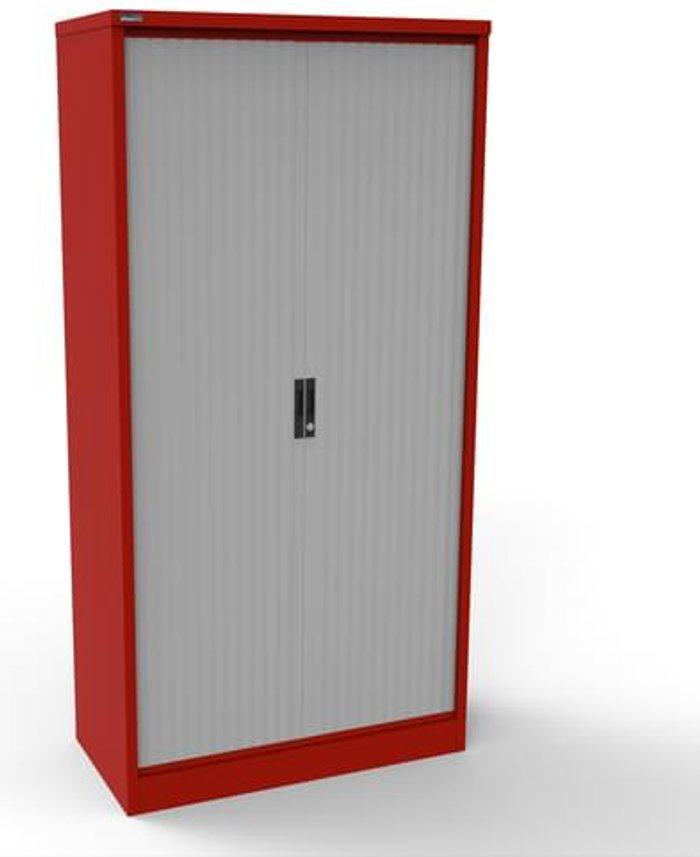 Office Monster | Kontrax Silverline Kontrax 800 Wide Side Tambour Cupboard - 2000mm x 803mm x 507mm - Red Kontrax Silverline Kontrax 800 Wide Side Tambour Cupboard - 2000mm x 803mm x 507mm - Red