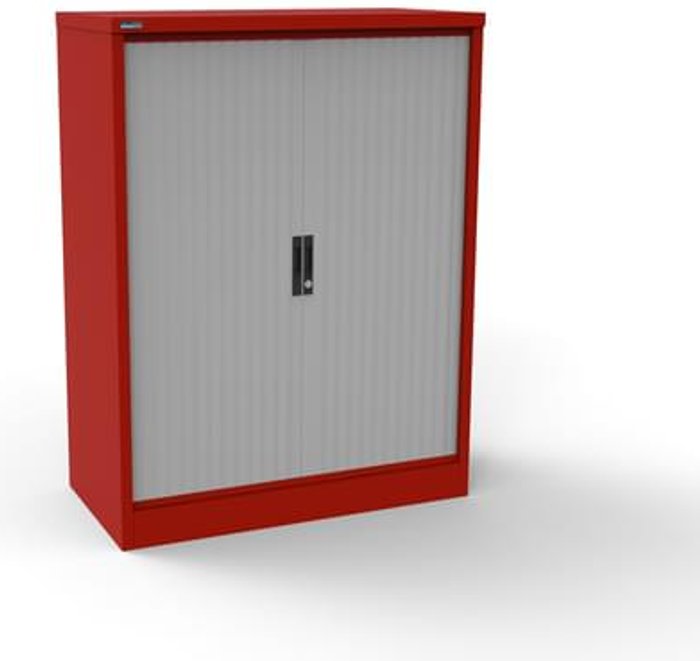 Office Monster | Kontrax Silverline Kontrax 1000 Wide Side Tambour Cupboard - 1320mm x 1003mm x 507mm - Red Kontrax Silverline Kontrax 1000 Wide Side Tambour Cupboard - 1320mm x 1003mm x 507mm - Red