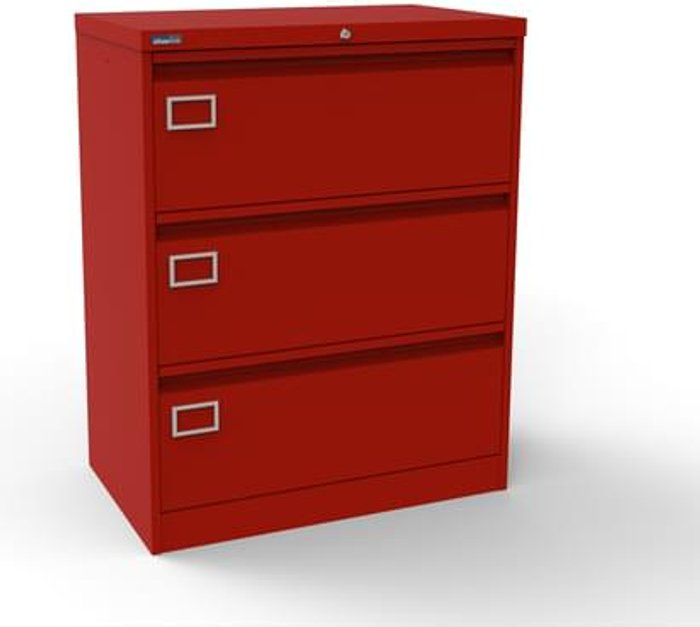 Office Monster | Kontrax Silverline Kontrax 3 Drawer Foolscap Side Filing Cabinet - Red Kontrax Silverline Kontrax 3 Drawer Foolscap Side Filing Cabinet - Red