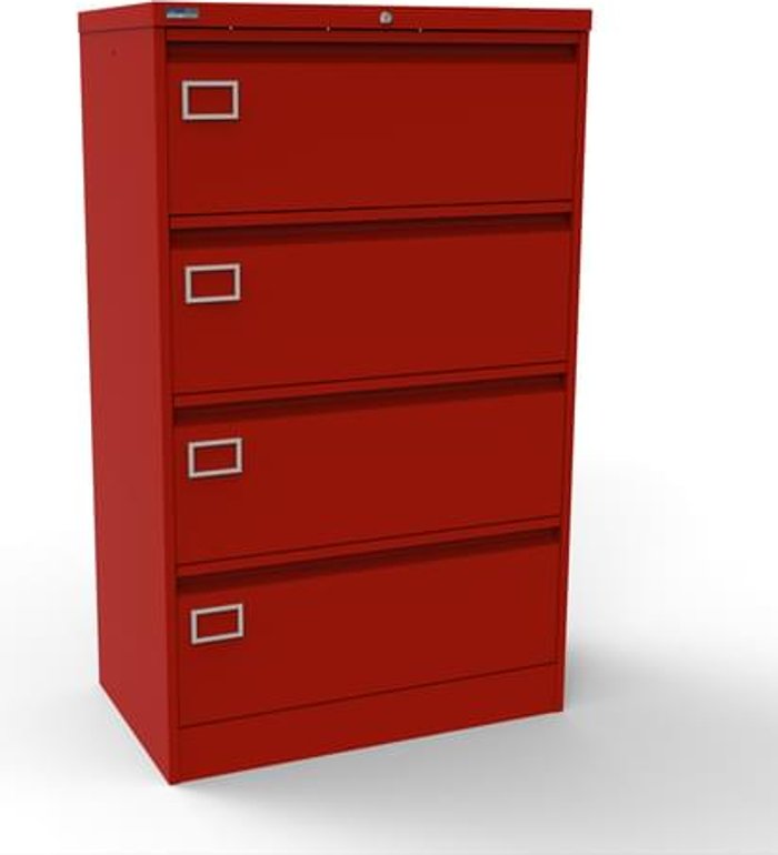 Office Monster | Kontrax Silverline Kontrax 4 Drawer Foolscap Side Filing Cabinet - Red Kontrax Silverline Kontrax 4 Drawer Foolscap Side Filing Cabinet - Red