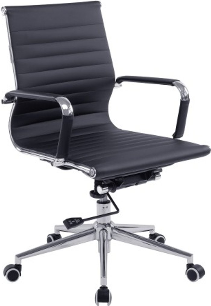 Office Monster | Darwin Kilkee Contemporary Medium Back Bonded Leather Executive Armchair with Chrome Base - Black Darwin Kilkee Contemporary Medium Back Bonded Leather Executive Armchair with Chrome Base - Black
