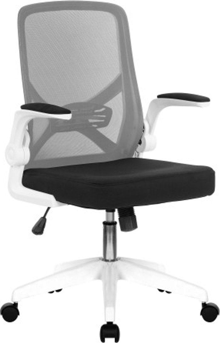 Office Monster | Darwin Chica Folding Mesh Chair with Upholstered Folding Arms, White Shell and White Nylon Base - Grey Darwin Chica Folding Mesh Chair with Upholstered Folding Arms, White Shell and White Nylon Base - Grey