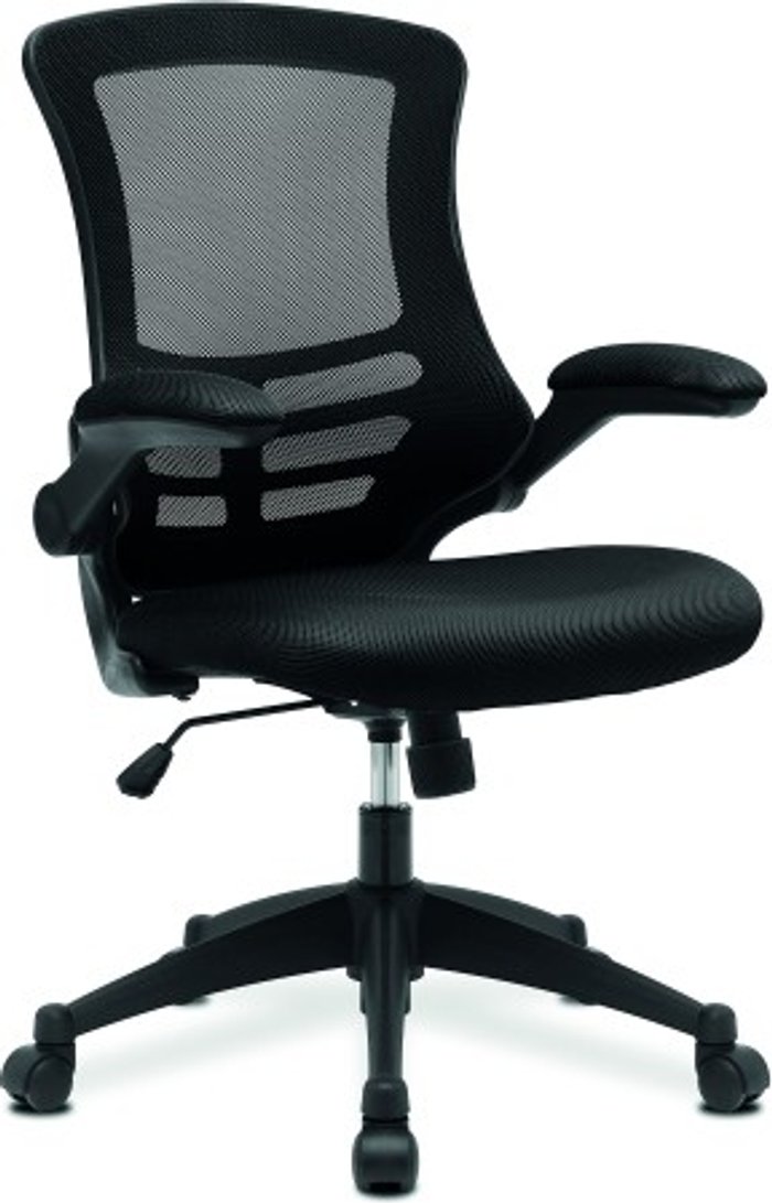 Office Monster | Darwin Vidal Designer Medium Back Mesh Operators Chair with Folding Arms Black Darwin Vidal Designer Medium Back Mesh Operators Chair with Folding Arms Black
