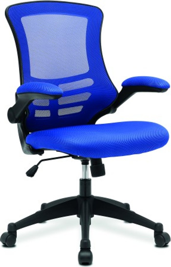 Office Monster | Darwin Vidal Designer Medium Back Mesh Operators Chair with Folding Arms Blue Darwin Vidal Designer Medium Back Mesh Operators Chair with Folding Arms Blue