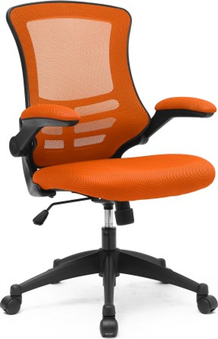 Office Monster | Darwin Vidal Designer Medium Back Mesh Operators Chair with Folding Arms Orange Darwin Vidal Designer Medium Back Mesh Operators Chair with Folding Arms Orange