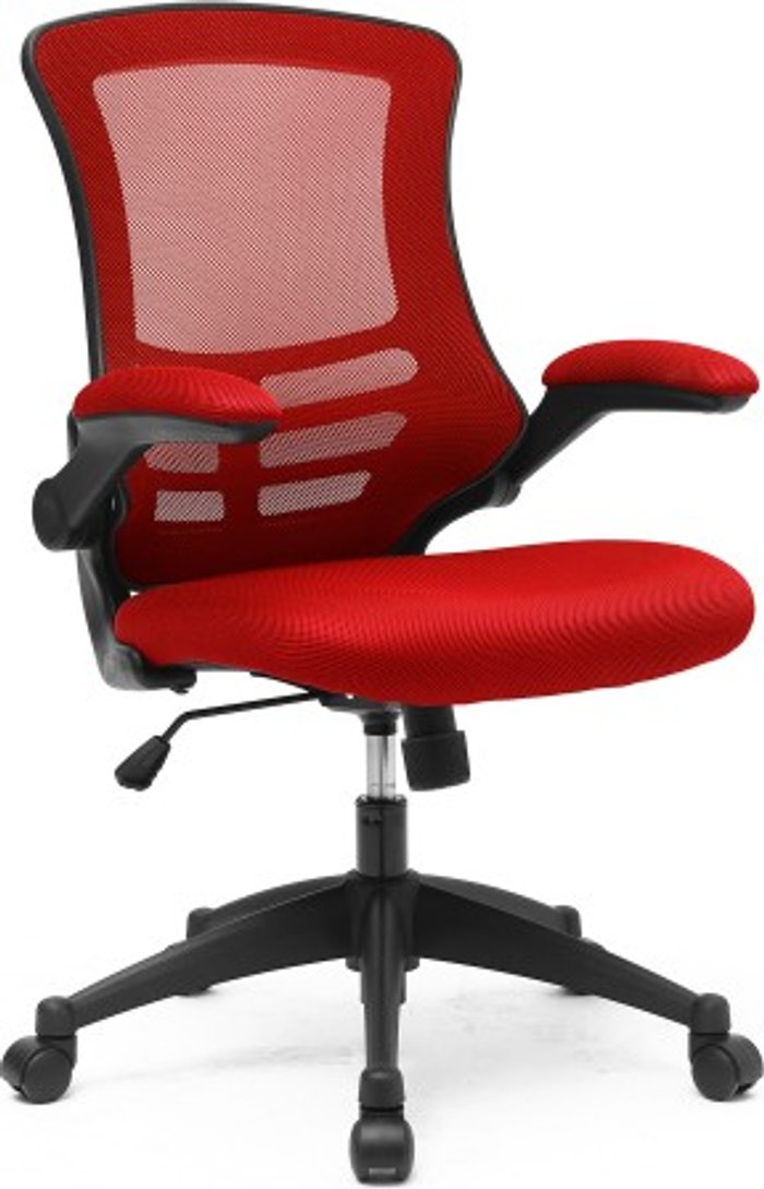 Office Monster | Darwin Vidal Designer Medium Back Mesh Operators Chair with Folding Arms Red Darwin Vidal Designer Medium Back Mesh Operators Chair with Folding Arms Red