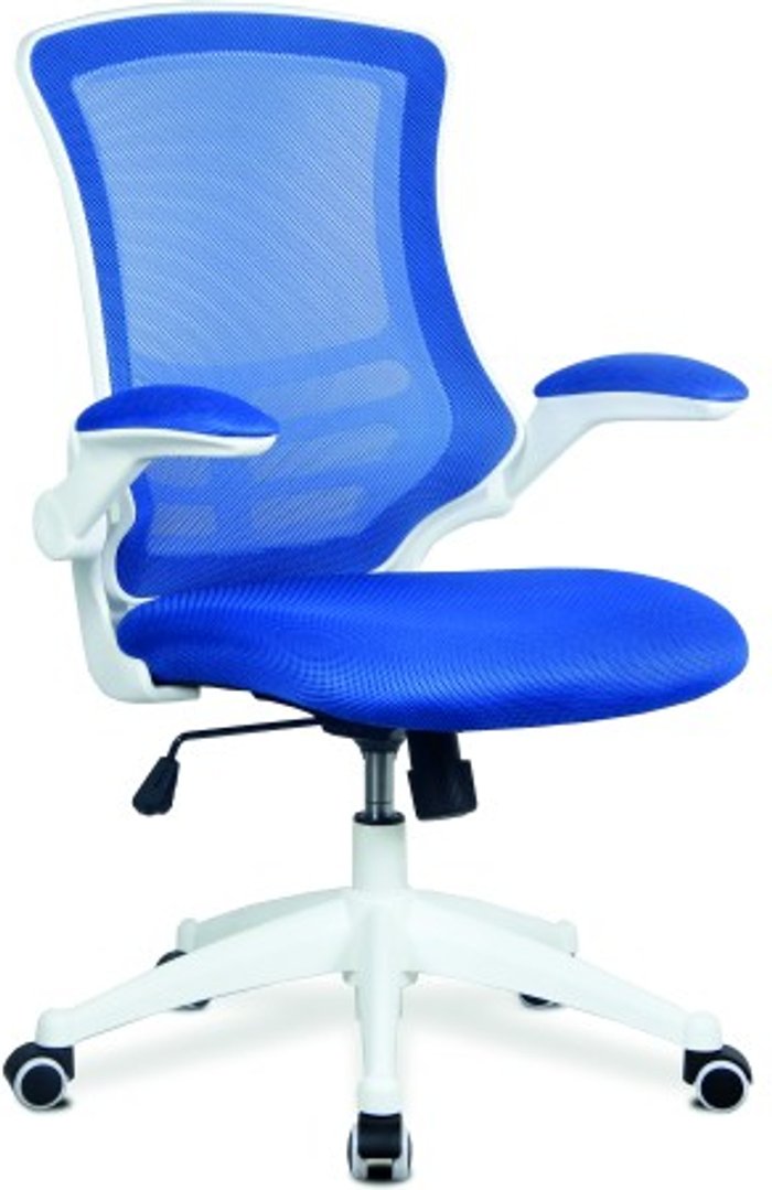 Office Monster | Darwin Vidal Designer Medium Back Mesh Operators Chair with White Shell and Folding Arms Blue Darwin Vidal Designer Medium Back Mesh Operators Chair with White Shell and Folding Arms Blue