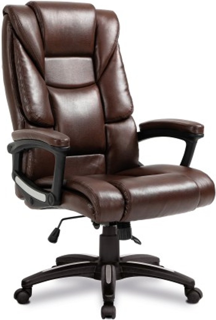 Office Monster | Darwin Tinley Oversized High Back Leather Effect Executive Chair with Integral Headrest - Brown Darwin Tinley Oversized High Back Leather Effect Executive Chair with Integral Headrest - Brown
