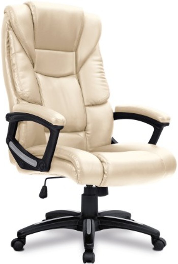 Office Monster | Darwin Tinley Oversized High Back Leather Effect Executive Chair with Integral Headrest - Cream Darwin Tinley Oversized High Back Leather Effect Executive Chair with Integral Headrest - Cream