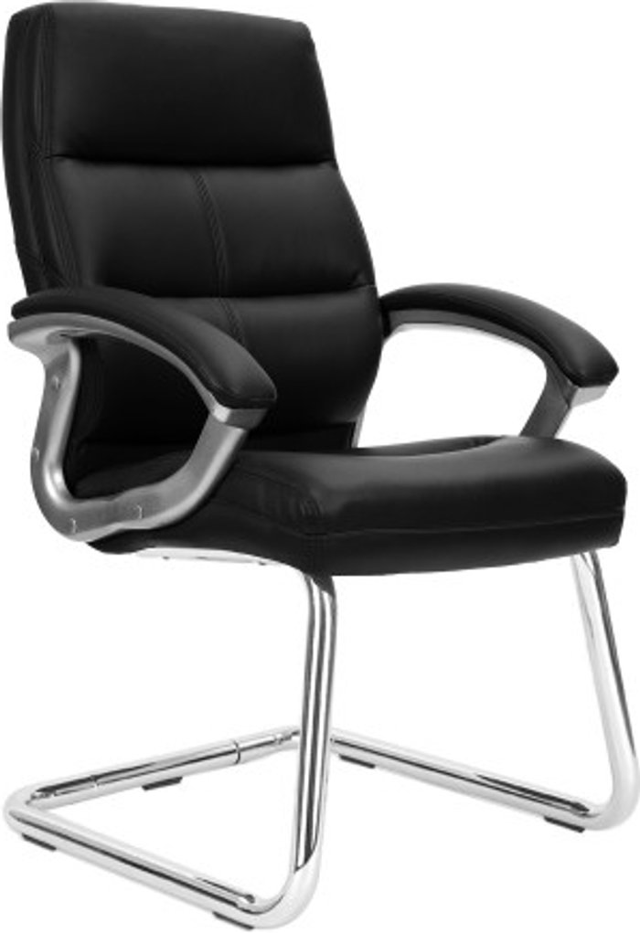 Office Monster | Darwin Astara High Back Leather Effect Executive Visitor Armchair with Contoured Design Backrest and Chrome Base - Black Darwin Astara High Back Leather Effect Executive Visitor Armchair with Contoured Design Backrest and Chrome Base - Black