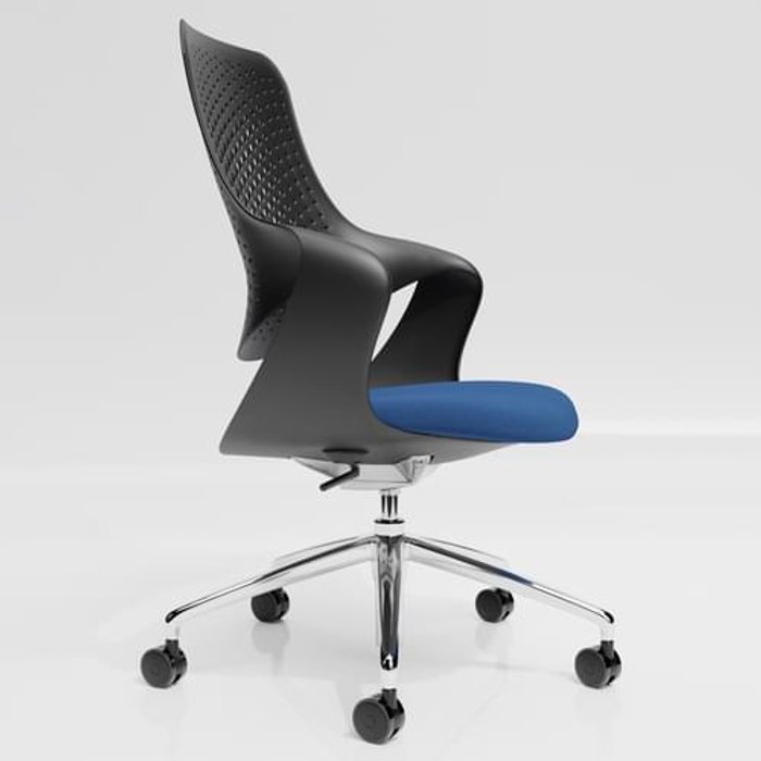 Office Monster | Coza Coza Task Chair with Black Polymer Shell and Blue Upholstered Seat - Chrome Base Coza Coza Task Chair with Black Polymer Shell and Blue Upholstered Seat - Chrome Base