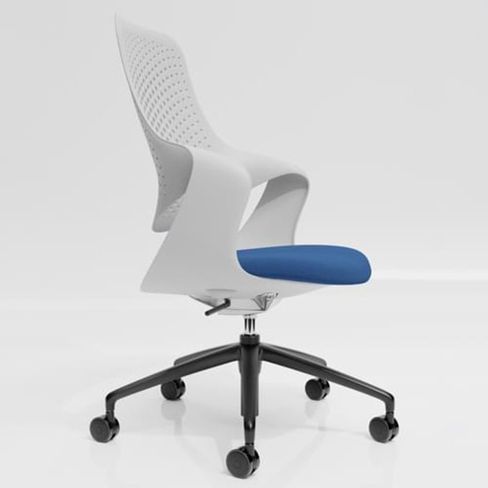 Office Monster | Coza Coza Task Chair with White Polymer Shell and Blue Upholstered Seat - Black Base Coza Coza Task Chair with White Polymer Shell and Blue Upholstered Seat - Black Base