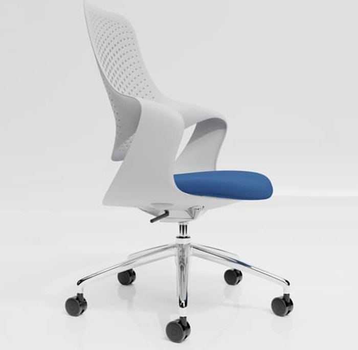 Office Monster | Coza Coza Task Chair with White Polymer Shell and Blue Upholstered Seat - Chrome Base Coza Coza Task Chair with White Polymer Shell and Blue Upholstered Seat - Chrome Base