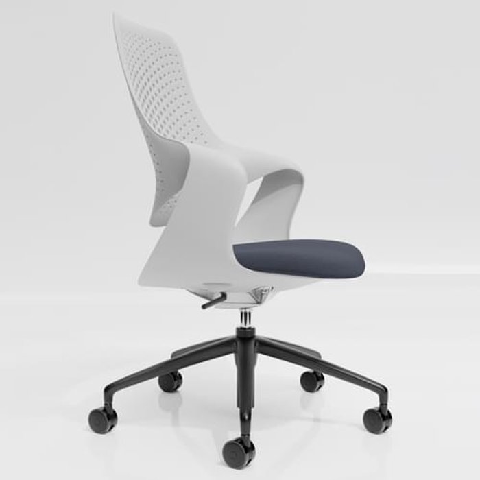Office Monster | Coza Coza Task Chair with White Polymer Shell and Grey Upholstered Seat - Black Base Coza Coza Task Chair with White Polymer Shell and Grey Upholstered Seat - Black Base
