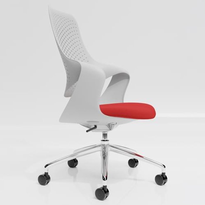 Office Monster | Coza Coza Task Chair with White Polymer Shell and Red Upholstered Seat - Chrome Base Coza Coza Task Chair with White Polymer Shell and Red Upholstered Seat - Chrome Base