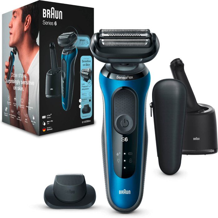 Mankind UK | Braun BRAUN Series 6 60-B7200cc Wet & Dry Foil Shaver - Blue & Black Braun BRAUN Series 6 60-B7200cc Wet & Dry Foil Shaver - Blue & Black