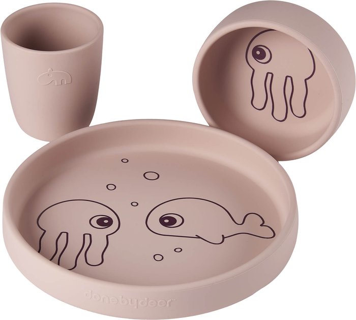 The Hut UK | Done by Deer Done by Deer Silicone Dinner Set - Sea Friends - Powder Done by Deer Done by Deer Silicone Dinner Set - Sea Friends - Powder