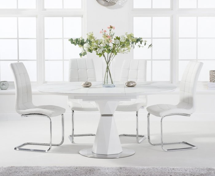 Oak Furniture Superstore | Oak Furniture Superstore Jackson 120cm Round White Extending Dining Table With 4 Black Vigo Chairs Oak Furniture Superstore Jackson 120cm Round White Extending Dining Table With 4 Black Vigo Chairs