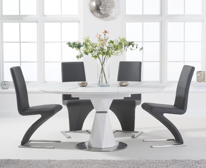 Oak Furniture Superstore | Oak Furniture Superstore Jackson 120cm Round White Extending Dining Table With 4 Grey Hampstead Z Chairs Oak Furniture Superstore Jackson 120cm Round White Extending Dining Table With 4 Grey Hampstead Z Chairs