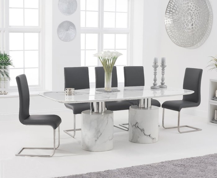 Oak Furniture Superstore | Oak Furniture Superstore Antonio 180cm White Marble Table With 4 Black Malaga Chairs Oak Furniture Superstore Antonio 180cm White Marble Table With 4 Black Malaga Chairs