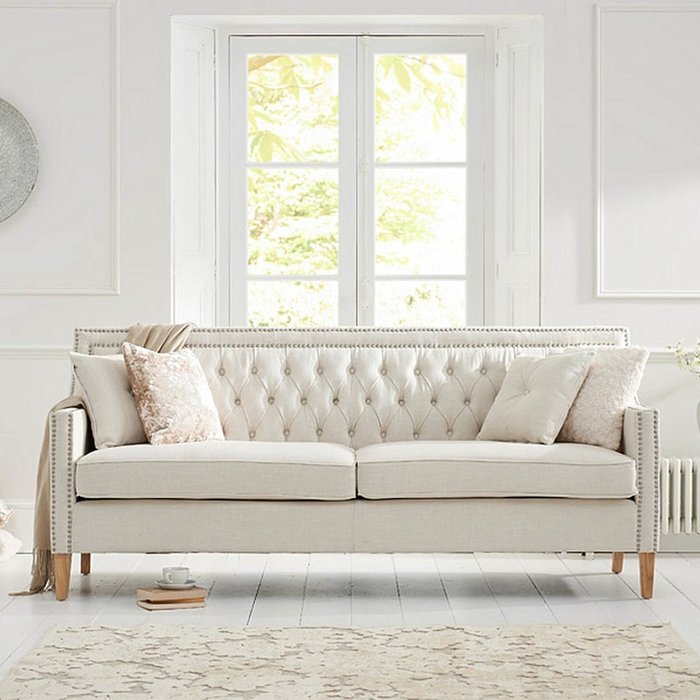 Oak Furniture Superstore | Oak Furniture Superstore Chartwell Chesterfield Ivory Linen 3 Seater Sofa Oak Furniture Superstore Chartwell Chesterfield Ivory Linen 3 Seater Sofa