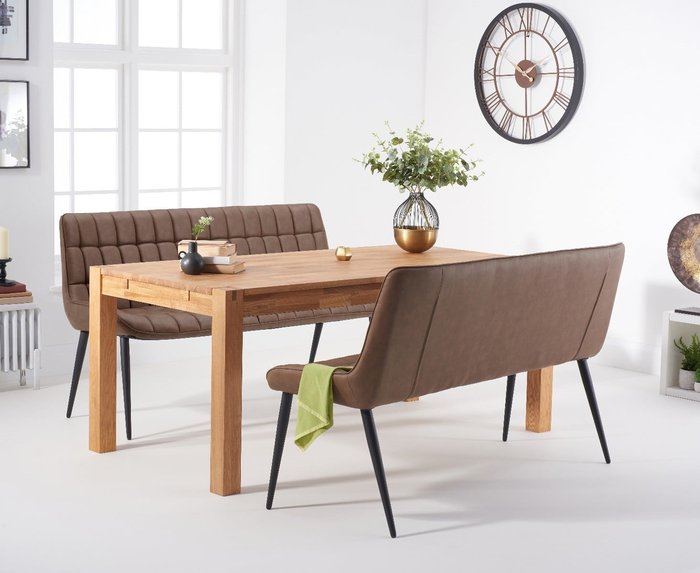Oak Furniture Superstore | Oak Furniture Superstore Thetford 180cm Oak Table With Larson Brown Faux Leather Benches Oak Furniture Superstore Thetford 180cm Oak Table With Larson Brown Faux Leather Benches