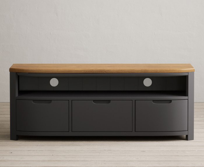Oak Furniture Superstore | Oak Furniture Superstore Bradwell Oak and Charcoal Grey Painted Large TV Unit Oak Furniture Superstore Bradwell Oak and Charcoal Grey Painted Large TV Unit