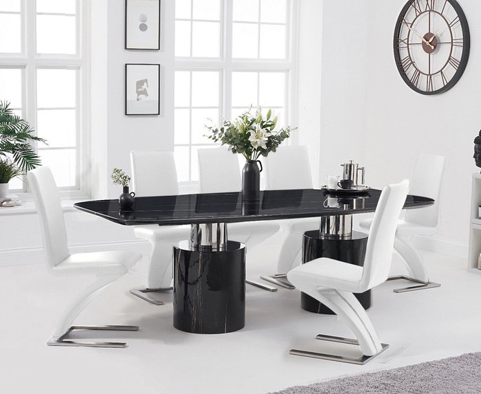 Oak Furniture Superstore | Oak Furniture Superstore Antonio 180cm Black Marble Dining Table With 4 Grey Hampstead Z Chairs Oak Furniture Superstore Antonio 180cm Black Marble Dining Table With 4 Grey Hampstead Z Chairs