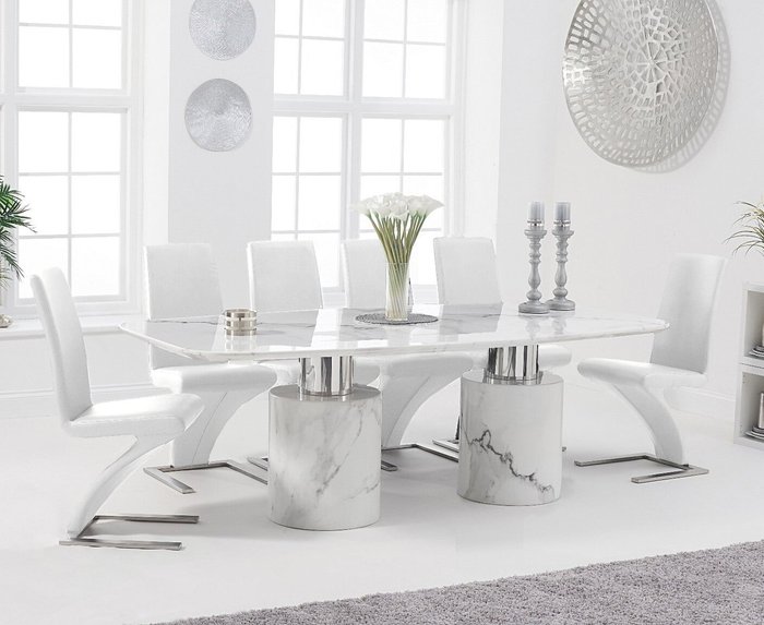 Oak Furniture Superstore | Oak Furniture Superstore Antonio 220cm White Marble Dining Table With 10 Ivory White Hampstead Z Chairs Oak Furniture Superstore Antonio 220cm White Marble Dining Table With 10 Ivory White Hampstead Z Chairs