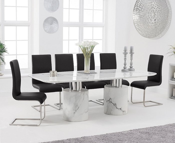 Oak Furniture Superstore | Oak Furniture Superstore Antonio 220cm White Marble Table With 10 White Malaga Chairs Oak Furniture Superstore Antonio 220cm White Marble Table With 10 White Malaga Chairs