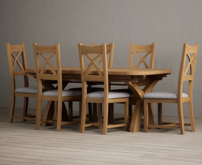 Oak Furniture Superstore | Oak Furniture Superstore Atlas 180cm Solid Oak Extending Dining Table With 6 Light Grey Natural Solid Oak X Back Chairs Oak Furniture Superstore Atlas 180cm Solid Oak Extending Dining Table With 6 Light Grey Natural Solid Oak X Back Chairs