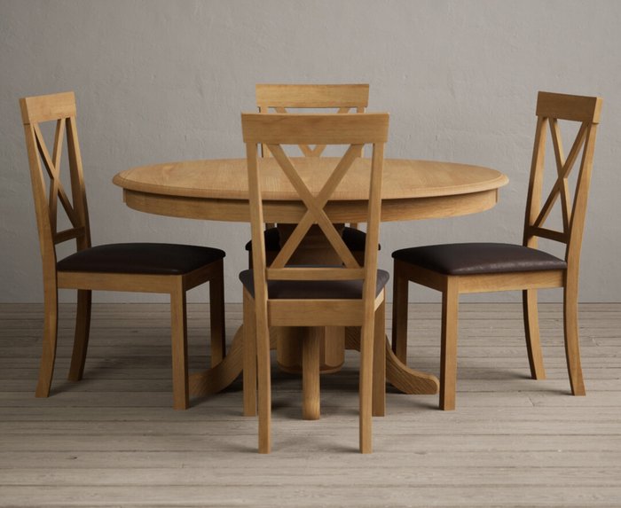 Oak Furniture Superstore | Oak Furniture Superstore Hertford 120cm Solid Oak Round Pedestal Table with 4 Brown Hertford Chairs Oak Furniture Superstore Hertford 120cm Solid Oak Round Pedestal Table with 4 Brown Hertford Chairs